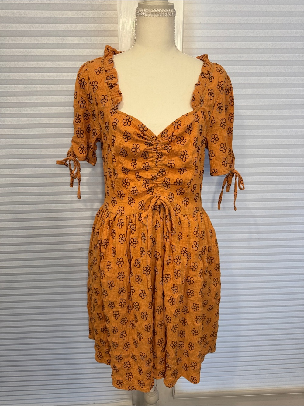 Smak Parkour Floral Tie-Waist Mini Dress in Rust MK1313